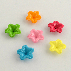 Color mezclado Opacos casquillos del grano de la flor de acrílico, 5-pétalo, color mezclado, 18x5 mm, Agujero: 1.5 mm, sobre 1260 unidades / 500 g