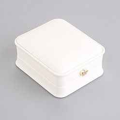 White PU Leather Necklace Pendant Gift Boxes, with Golden Plated Iron Crown and Velvet Inside, for Wedding, Jewelry Storage Case, White, 8.4x7.2x4cm