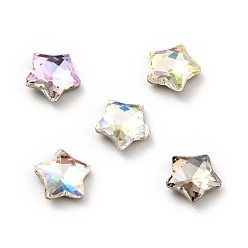 Mixed Color K9 Glass Rhinestone Cabochons, Flat Back & Back Plated, Faceted, Star, Mixed Color, 7x7x3mm