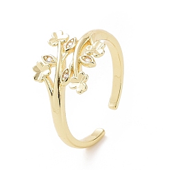 Золотой Открытое кольцо-манжета из прозрачного циркония с клевером и листьями, украшения из латуни для женщин, золотые, внутренний диаметр: 16 мм