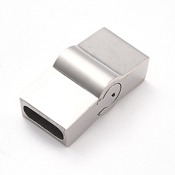 Stainless Steel Color 316 Surgical Stainless Steel Magnetic Clasps with Glue-in Ends, Rectangle, Stainless Steel Color, 19.5x9.5x7mm, Hole: 8mm