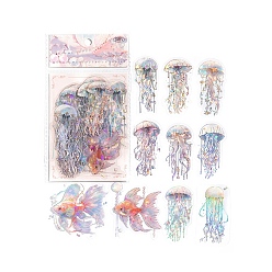 Colorful 20Pcs 10 Styles Laser Waterproof PET Jellyfish Decorative Stickers, Self-adhesive Decals, for DIY Scrapbooking, Colorful, 50~70mm, 2pcs/style
