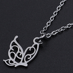 Stainless Steel Color 201 Stainless Steel Pendant Necklaces, with Cable Chains and Lobster Claw Clasps, Butterfly, Stainless Steel Color, 15.74 inch(40cm), 1.5mm