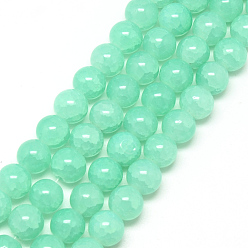 Turquoise Baking Painted Crackle Glass Bead Strands, Round, Turquoise, 6mm, Hole: 1.3~1.6mm, about 133pcs/strand, 31.4 inch