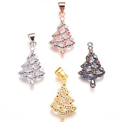 Mixed Color Brass Micro Pave Cubic Zirconia Pendants, Christmas Tree, Colorful, Mixed Color, 23x13x2mm, Hole: 3x5mm