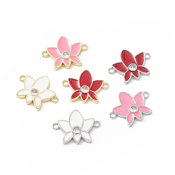 Mixed Color Rack Plating Brass Pave Clear Cubic Zirconia Connector Charms, Lotus Flower Links, with Enamel, Long-Lasting Plated, Lead Free & Cadmium Free, Platinum & Golden, Mixed Color, 21x16x2.5mm, Hole: 1.8mm