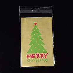 (932FM) Темно-синий аква-матовый с подкладкой Прямоугольник мешки ОПП целлофан на Рождество, с деревом рисунком, темно-золотистые, 18.2x9.4 см, односторонняя толщина: 0.035 мм, внутренняя мера: 14.9x9.4 см, около 95~100 шт / упаковка