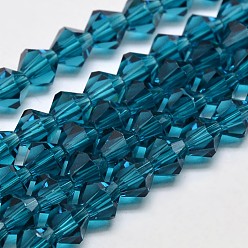 Bleu Acier Imiter cristal autrichien verre toupie brins de perles, AA grade, facette, bleu acier, 6x6mm, Trou: 1mm, Environ 46~48 pcs/chapelet, 10.5 pouce