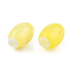 Yellow Handmade Lampwork Beads Strands, Oval, Yellow, 10.5~11.5x7.5~8mm, Hole: 1.2~2mm, about 34~37pcs/strand, 15.75 inch~15.94 inch(40~40.5cm)