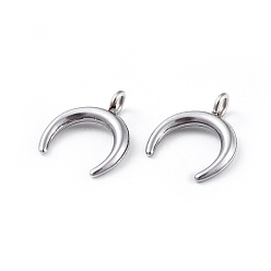 Stainless Steel Color 304 Stainless Steel Pendants, Double Horn/Crescent Moon, Stainless Steel Color, 16.5x14.5x2mm, Hole: 2.3mm