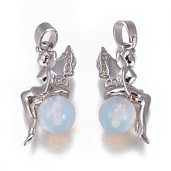 Opalite Opalite Pendants, with Platinum Tone Brass Findings, Fairy, 25~26x12~13x8mm, Hole: 3.5x5.5mm