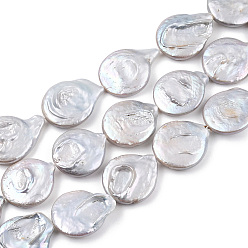 Gainsboro Natural Baroque Pearl Keshi Pearl Beads Strands, Cultured Freshwater Pearl, Flat Round, Gainsboro, 21~30x19.5~22x4~6.5mm, Hole: 0.7mm, about 14pcs/strand, 14.96 inch~15.75 inch(38~40cm)