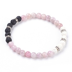 Kunzite Natural Kunzite Stretch Bracelets, with Dyed Natural Lava Rock(Dyed) Beads and Rhinestone Spacer Beads, 2-1/8 inch(5.5cm)