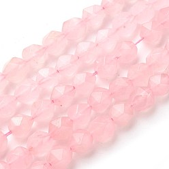 Pink Chapelets de perles en jade naturel, étoiles coupées perles rondes, teint, facette, rose, 7~8mm, Trou: 1mm, Environ 47~48 pcs/chapelet, 14.5 pouces ~ 15 pouces (37~38 cm)
