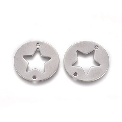 Stainless Steel Color Stainless Steel Pentacle Links connectors, Flat Round with Star, Stainless Steel Color, 25x1mm, Hole: 1.5mm