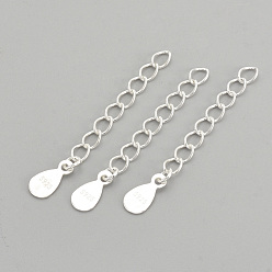 Silver 925 Sterling Silver Twisted Extender Chains, with Teardrop Charms, with 925 Stamp, Silver, 33mm