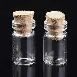 Clair Bouteilles de verre bocal en verre perlent conteneurs, avec bouchon en liège, souhaitant bouteille, clair, 18x10mm, trou: 6.5 mm, capacité: 1 ml (0.03 fl. oz)