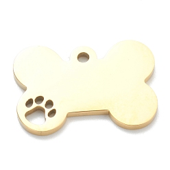 Chapado en Oro Real 18K Revestimiento iónico (ip) 304 colgantes para mascotas de acero inoxidable, hueso de perro, real 18 k chapado en oro, 17x25x2 mm, agujero: 2 mm
