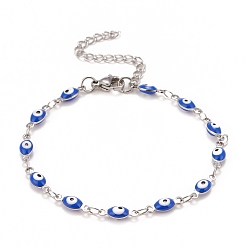 Bleu Bracelet chaînes à maillons œil de cheval en émail, 304 bijoux en acier inoxydable pour femmes, couleur inox, bleu, 6-3/4 pouce (17.1 cm)