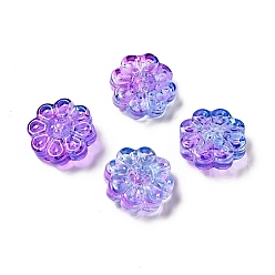 Violet Bleu Pulvériser perles de verre transparentes peintes, tournesol, bleu violet, 14x14.5x6.5mm, Trou: 1.2mm