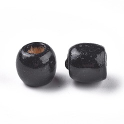 Black Dyed Natural Maple Wood Beads, Barrel, Lead Free, Black, 16x16~17mm, Hole: 8mm, about 676pcs/1000g