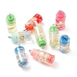 Color mezclado Colgantes de resina translúcida, beber encantos, botella de vidrio con concha interior y presillas de metal, color mezclado, 22.8x10 mm, agujero: 2 mm, sobre 10 unidades / bolsa