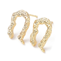 Real 18K Gold Plated Brass Stud Earring Finding, with Vertical Loop, Twist Arch, Real 18K Gold Plated, 14x10mm, Hole: 1mm, Pin: 0.7mm