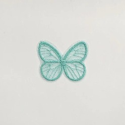 Turquesa Mariposa bordado computarizado organza coser en accesorios de adorno, apliques, turquesa, 40~50 mm