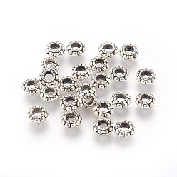 Antique Silver Tibetan Style Alloy Spacer Beads, Lead Free & Cadmium Free & Nickel Free, Flower, Antique Silver, 6x3mm, Hole: 2.5mm