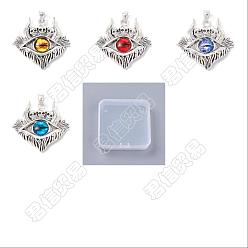 Mixed Color 8Pcs 4 Colors Glass Pendants, with Antique Silver Plated Alloy Findings, Skull with Evil Eye, Mixed Color, 37.5x39x6mm, Hole: 6x4mm, 2pcs/color