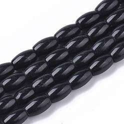 Black Stone Natural Black Stone Beads Strands, Oval, 12x8mm, Hole: 0.8mm, about 34~35pcs/strand, 15.35~15.74 inch(39~40cm)
