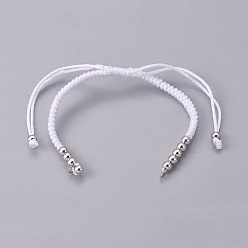 Blanc Fabrication de bracelets de perles tressées en nylon, avec des perles en laiton, plaqué longue durée, Platine plaqué, blanc, 10-1/4 pouces ~ 11-5/8 pouces (26~29.6 cm)