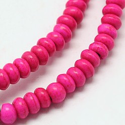 Deep Pink Dyed Synthetical Turquoise Rondelle Bead Strand, Deep Pink, 6x4mm, Hole: 1mm, about 95pcs/srtand, 15.7 inch