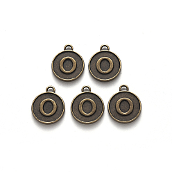 Letter O Alloy Pendant Cabochon Settings, For Enamel, Cadmium Free & Lead Free, Flat Round with Letter, Antique Bronze, Letter.O, 14x12x2mm, Hole: 1.5mm