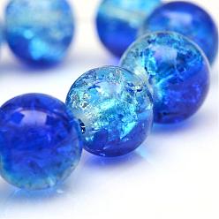 Azul Hornear pintado hebras de perlas de vidrio craquelado, rondo, azul, 6 mm, agujero: 1.3~1.6 mm, sobre 133 unidades / cadena, 31.4 pulgada