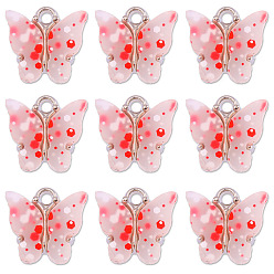 Red Acrylic Charms, with Sequin & Alloy Findings, Butterfly Charm, Red, 12x14mm