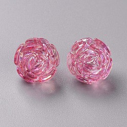 Hot Pink Transparent Acrylic Beads, AB Color, Flower, Hot Pink, 18x16.5mm, Hole: 2.5mm, about 228pcs/500g
