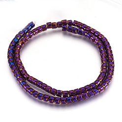 Purple Plated Electroplate Non-magnetic Synthetic Hematite Bead Strands, Polished, Column, Purple Plated, 5x4mm, Hole: 1mm, about 101~102pcs/strand, 15.9 inch(40.5cm)