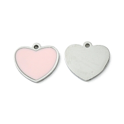 Stainless Steel Color 304 Stainless Steel Manual Polishing Charms, with Enamel, Heart Charm, Stainless Steel Color, 9x10x1mm, Hole: 1mm