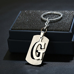 Letter G 201 porte-clés en acier inoxydable, porte-clés étiquette de chien, avec porte-clés en fer plaqué platine, rectangle avec lettre fractionnée, letter.g, 10.5 cm