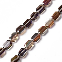Saddle Brown Electroplate Glass Beads Strands, Half Plated, Rectangle, Saddle Brown, 9.5x6~6.5x3.5mm, Hole: 1mm, about 68pcs/strand, 25.59''(65cm)