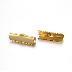 Oro 304 extremos engarzados de cinta de acero inoxidable, Rectángulo, dorado, 9x25 mm, agujero: 4.5x1.5 mm, diámetro interior: 24x7 mm