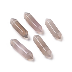 Grey Agate Natural Grey Agate Double Terminal Pointed Pendants, Faceted Bullet Charm, 30~35x8~9x8~9mm, Hole: 1.4mm