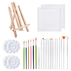 White Painting & Drawing Kits for Kids, including Folding Pine Wood Tabletop Easel, Palette, Canvas Frame & Brush Pe