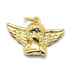 Настоящее золото 18K Латунные подвески, долговечный, с прыжковых колец, ангел, реальный 18 k позолоченный, 13.5x19x5 мм, отверстие : 3 мм