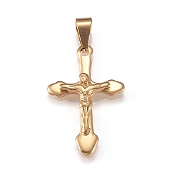 Golden 201 Stainless Steel Pendants, For Easter, Crucifix Cross, Golden, 37x19x3.5mm, Hole: 9x3mm