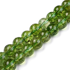 Olive Natural Quartz Crystal Beads Strands, Round, Heated & Dyed, Olive, 6mm, Hole: 1mm, about 32pcs/strand, 7.5 inch(19.05cm)