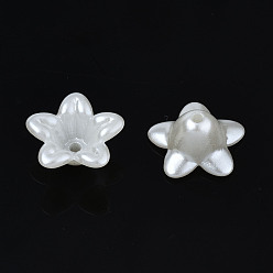 Ivoire Bouchons de perle de fleur de perle d'imitation en plastique abs, 5 pétales, blanc crème, 12.5x13x6mm, Trou: 1.5mm