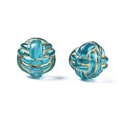 Dark Turquoise Plating Acrylic Beads, Metal Enlaced, Round, Dark Turquoise, 11x10.5x10.5mm, Hole: 1.8mm, about 770pcs/500g