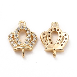 Real 14K Gold Plated Rack Plating Brass Micro Pave Clear Cubic Zirconia Connector Charms, Long-Lasting Plated, Cadmium Free & Lead Free, Crown Links, Real 14K Gold Plated, 15x11x3mm, Hole: 1.2mm